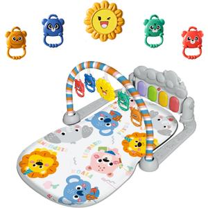 Baby Play Mat Baby Gym,Play Piano Tummy Time Baby Activity Mat, Music and Lights Boy & Girl for Newborn 0 to 3 6 9 12 Months (Grey)