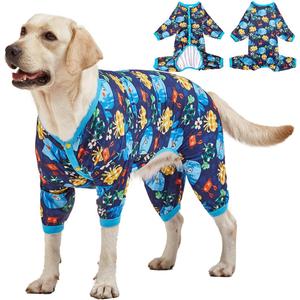 LovinPet Pajamas for Large Dogs, Lightweight Stretch Knit Pullover Dog Shirt, Marine Life Print, Pet Pajamas for Dogs, Large Breed Dog Jammie, PJ's for Pitbulls, Pet PJ's, 3XL (XXX-Large, Gold/Blue)