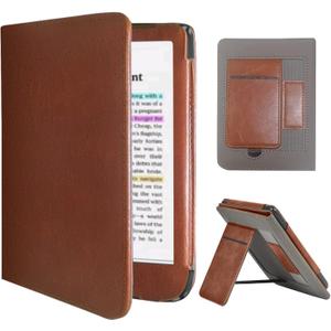 Stand Case for 6" Kobo Clara Colour/Clara BW (2024)/Clara 2E (2022)/Tolino Shine Color/Shine 5/Shine 4,Durable PU Leather Cover with Auto Sleep Wake, Card Slot, Hand Strap Feature,Brown