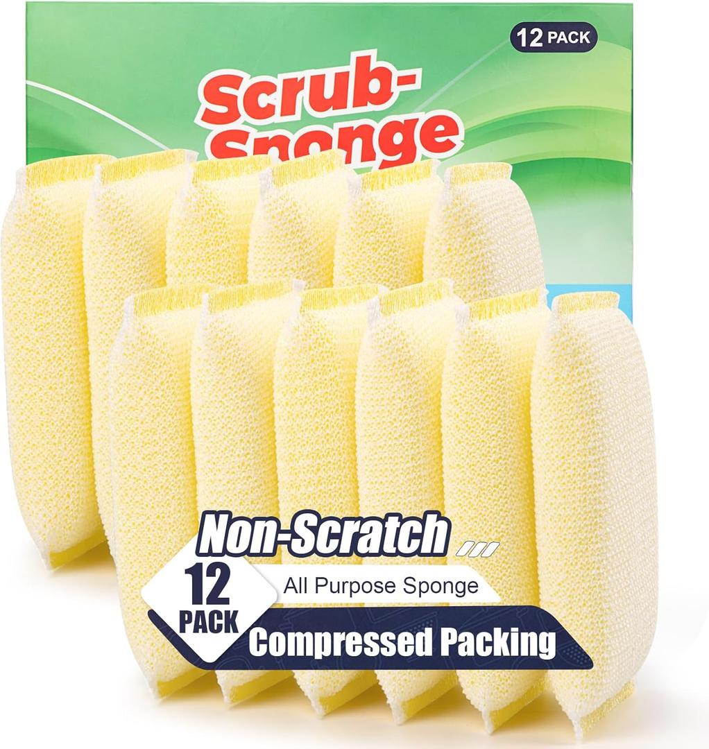 All-Purpose Non Scratch SpongesSponges Kitchen for Washing and Cleaning Dishes, Non-Stick Cookware,Premium Scrub and ScrubbersCleaning of Kitchen, Bathroom,and Household,12Pad