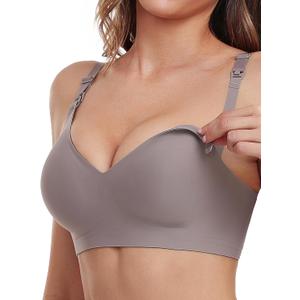 Vinfact Smooth Nursing Bras for Breastfeeding Seamless Maternity Bras for Pregnancy Wireless Bralette with Extra Bra Extender (Large, Gray)