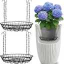 2 Pack Adjustable Plant Risers for Large Tall Pots, 12-18" Planter Insert, False Bottom Pot Filler with 4 Hooks & Chains, Holds 48 lbs Rustproof Soil Saver for Indoor Outdoor Planters (Black)
