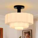 13.8" Milk Glass Ceiling Light, Semi Flush Mount Ceiling Light