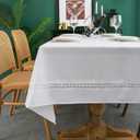EHouseHome Fabric Table Cloth of Textile with White Lace-Waterproof/Wrinkle Free/Stain Resistant/Oil Proof-for Dining,Indoor&Outdoor,Wedding,Holiday,White,Rectangle 60x144Inch