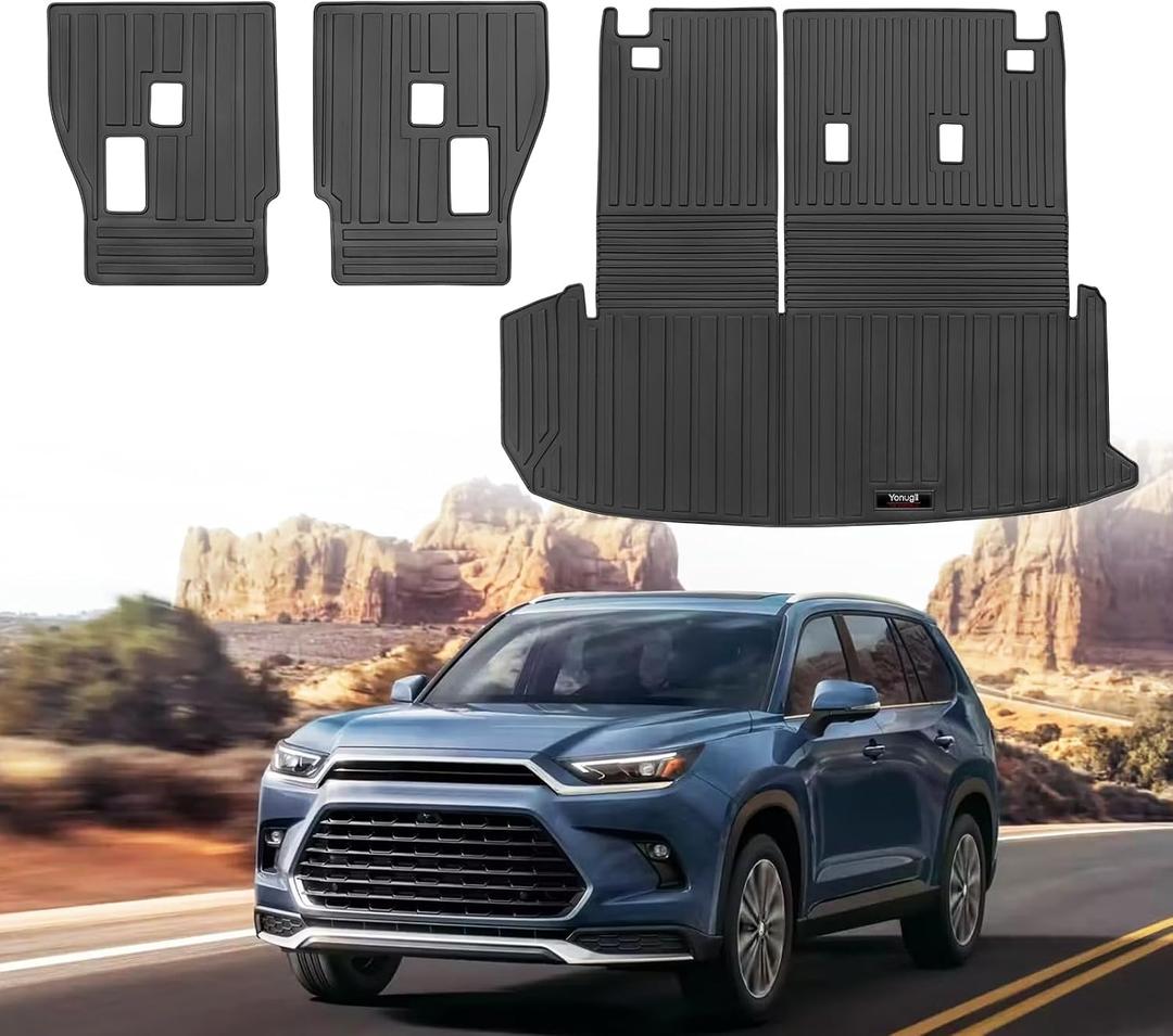 Custom for 2024 2025 2026 Toyota Grand Highlander Cargo Mats Trunk Liner with 2nd 3rd Rear Seat Backrest Mat All Weather TPE Protection Mat Accessories (for 2024-2026 Toyota Grand Highlander)