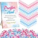 Thyle 51 Pcs Gender Reveal Pacifier Hunt Baby Shower Games Pink Blue Gender Reveal Game Decoration Include Hunt Sign and 50 Acrylic Pacifiers for Baby Shower Game Gift Set Boy or Girl Party Decoration