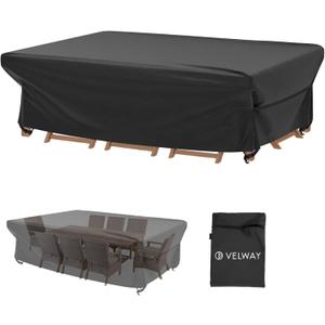 Velway Patio Furniture Cover Outdoor, Waterproof Rectangular Patio Table Chair Set Cover, 98"Lx78"Wx28"H, All Weather Oxford Tear-Resistant Sectional Sofa Set Covers with Windproof Design, Black