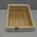 BAMEOS 3.9inch Tall Bamboo Drawer Organizer, Expandable Utensil Holder with 8 Compartments, Adjustable Kitchen Drawer Divider for Flatware, Silverware and Gadgets, Deep Storage for Home and Office