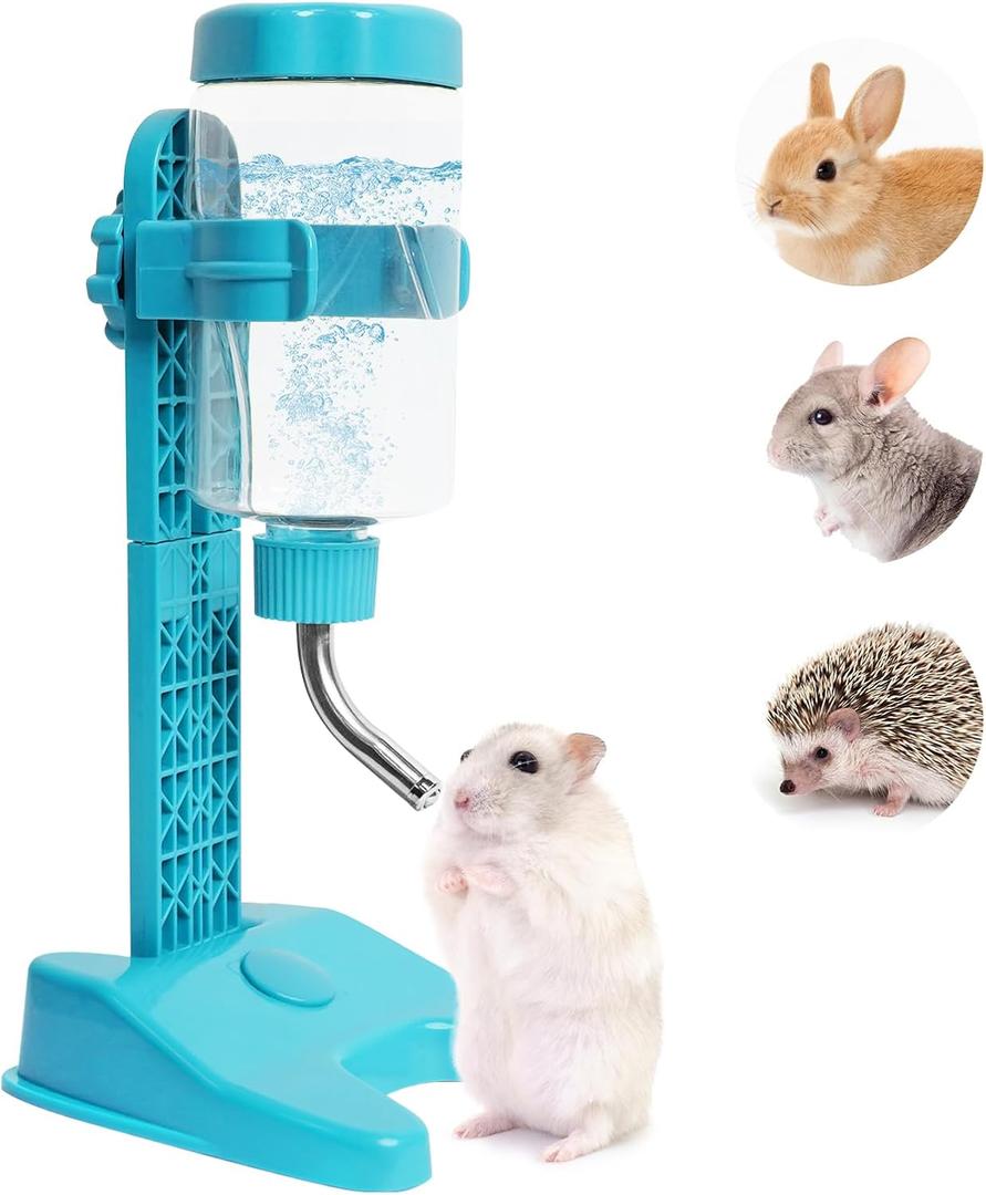 VANNON Pet Standing Water Dispenser Top Fill Dog Water Bottle Dispenser with Stand Leakproof Pet Slow Water Bottle for Small Animals, 13oz, BPA Free, Adjustable Height, Blue