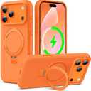 ZHK Liquid Silicone Designed for iPhone 17 Pro Case with Magnet Stand, [Precise Camera Lens Protection][Mil-Grade Drop Shockproof][Soft Anti-Scratch Microfiber Lining] Slim Fit Cover, Orange