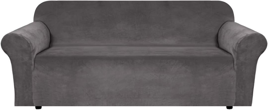 H.VERSAILTEX Stretch Velvet Sofa Covers Large Couch Covers Sofa Slipcovers Furniture Protector Soft with Non Slip Elastic Bottom, Feature Thick Comfy Rich Velour (Extra Wide Sofa 98"-105", Gray)