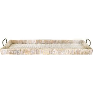 Creative Co-Op Oversize Decorative Rattan Tray with Metal Handles, Tan, Whitewashed