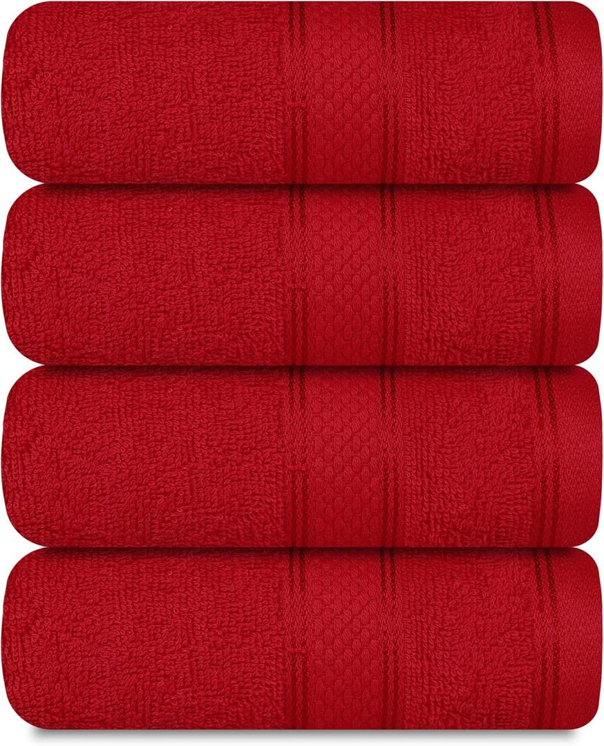 Casa Lino 100% Cotton Hand Towels for Bathroom - Soft, Highly Absorbent & Quick Dry Kitchen Towels - Gym Towel Set - Travel Towel Set - 24" x 16" - Pack of 4 - (Red)