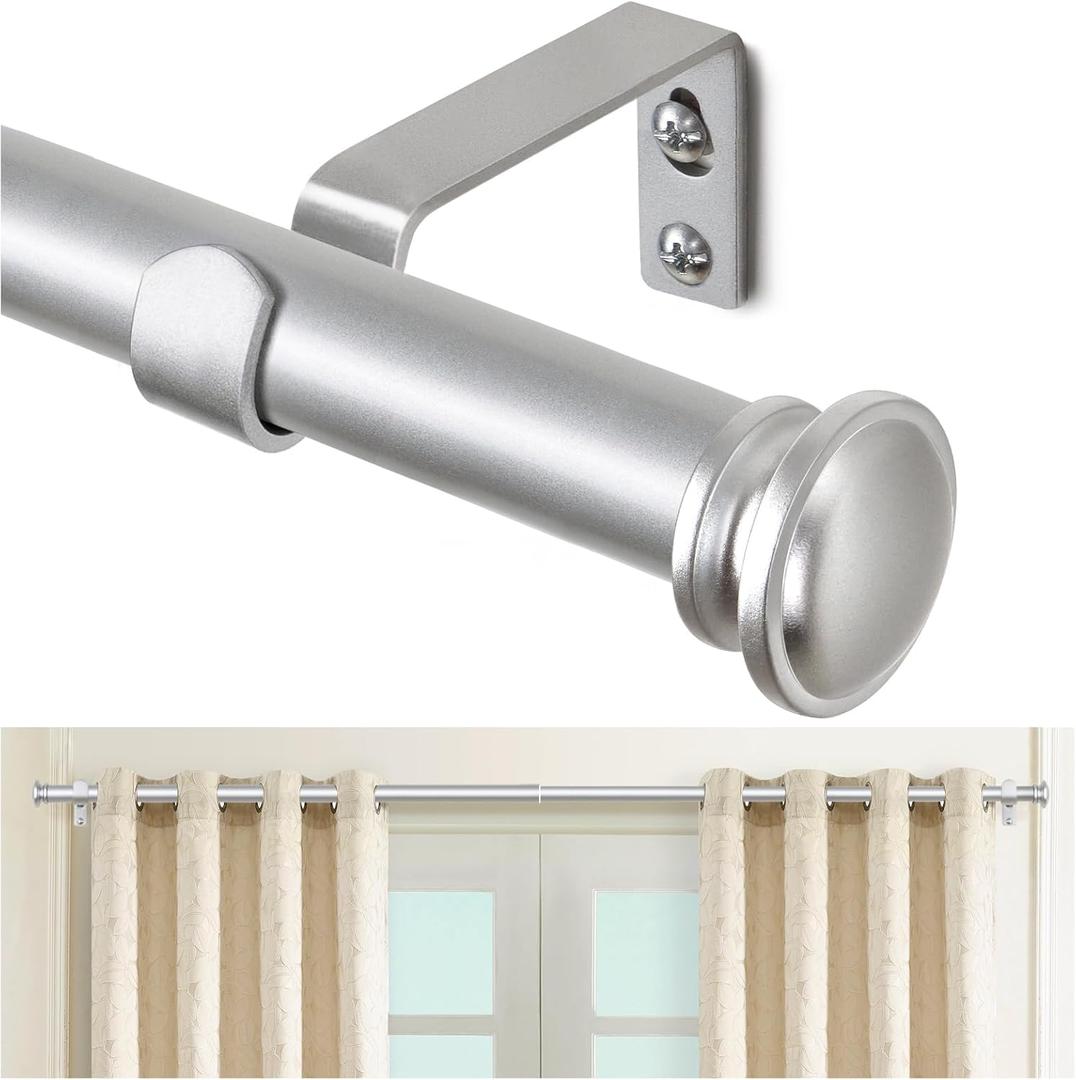 TONIAL Curtain Rod 32 to 58 Inch(2.6-4.8ft), Telescoping Splicing 3/4 Drapery Rods for Windows 20 yo 54 Inches, Decorative Single Rod with Small Cap Finial, Silver
