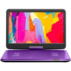 YOTON 17.5" Portable DVD Player with 15.6" Large HD Swivel Screen, 6 Hours Working Time with Built-in Battery, Dual Stereo Speakers, Support USB/SD Card/Sync TV and Multiple Disc Formats-Purple