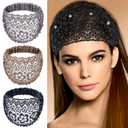 4 Pcs Wide Lace and Boho Style Headband For Women,Boho Pearl Headband for WomenSuitable for Daily Wearand Various Holidays