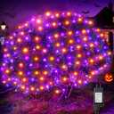 BlcTec Halloween Lights Outdoor 200 LED 8.4ft x 5.2ft Orange Purple Net Lights with 8 Modes, Timer, UL Certified, Connectable, Memory, Waterproof for Lawn, Trees, Bushes Outdoor Halloween Decorations