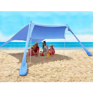 FBSPORT Beach Tent Sun Shelter, Portable Beach Shade Canopy UPF50+ with Sandbags for Outdoor Family Camping, Fishing, Backyard Fun, Picnic, 7 x 7ft