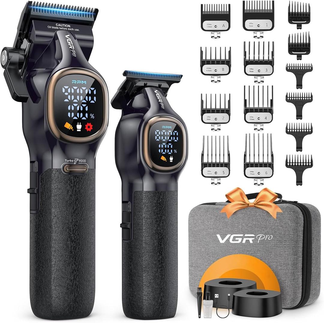 VGRPRO Professional Hair Clippers for Men, Professional Barber Clippers and Trimmer Set, Cordless Hair Clippers for Hair Cutting with Package Case, Powerful 9000 PRM Rechargable Electric (Black)