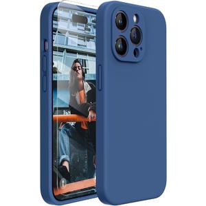Miracase Designed for iPhone 14 Pro Case with Screen Protector, [Upgraded Camera Protection], Shockproof Liquid Silicone Rubber Phone Case Cover for 14 Pro 6.1 Inch, Glass Blue