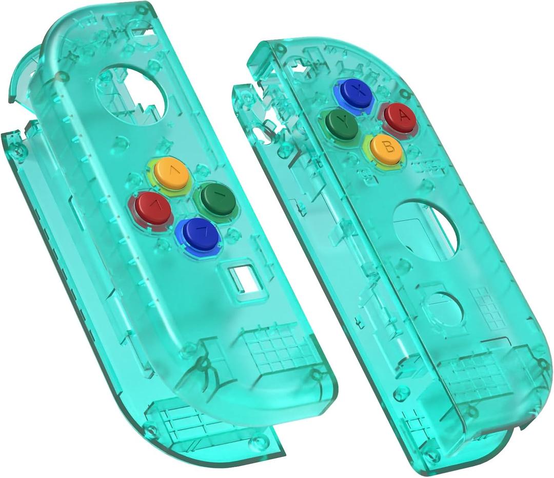 eXtremeRate DIY Replacement Shell Buttons for Nintendo Switch & Switch OLED, Clear Emerald Green Custom Housing Case with Corlorful Button for Joycon Handheld Controller - Console Shell NOT Included