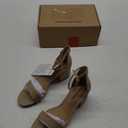 Amazon Essentials Women's Two Strap Heeled Sandal (7, Beige Faux Leather)