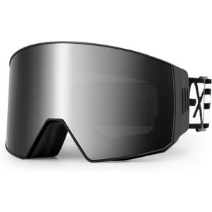 EXP VISION Ski Goggles Dual Lock Magnetic Snow Goggles Interchangeable Lens with Anti-Fog Snowboard Goggles for Men & Women (Ablack-silver)