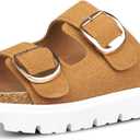 Platform Sandals for Women Wedge Chunky Sandal Womens Leather Sandals with Adjustable Buckle Straps and Memory Foam Insole (7, Brown)
