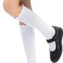 HONGTEYA 3 Pairs Girls Knee High Socks Kids Cotton School Uniform Seamless Toe Sock Dress Socks 4-6 Years (White)