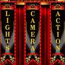 Tegeme Movie Night Porch Sign Banner Movie Theme Party Decorations Theater Welcome Now Showing Lights Camera Action Hanging Porch Sign for Home Film Backdrop Party Supplies (Delicate,Red and Black)