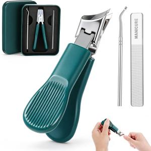 Molain Beak Beveled Nail Clippers Set, Wide Jaw Opening Toenail Cutter Anti-Splash Slanted Nail Clipper for Thick & Ingrown Toenails, Long Handle Professional Nails Clippers for Men Women