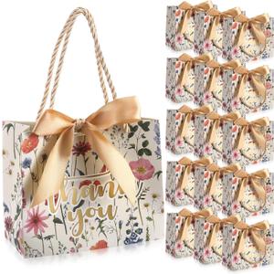 Moinchore 40 Pack Wildflower Thank You Gift Bags with Handles Small Thank You Party Favor Bags with Bow Wedding Welcome Tote for Wedding Bridal Shower Party, 5.5x2.4x4.7 in(Vintage Wild Floral)