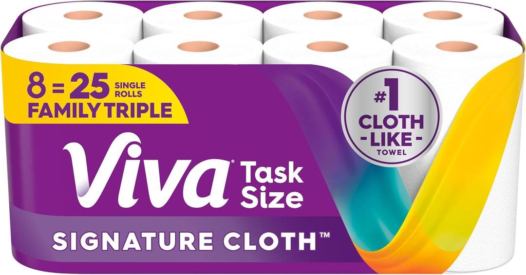 Viva Signature Cloth Paper Towels, Task Size, 8 Family Triple Rolls, 141 Sheets per Roll