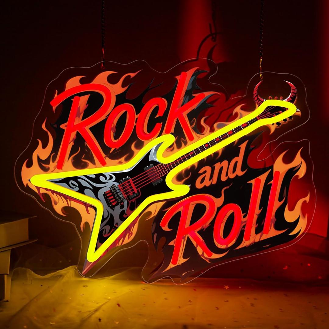 Guitar Rock Roll Neon Sign Music Guitar Neon Light Dimmable Led Music Sign for Wall Decor Guitar Gifts for Bar Live Vocal Recital Concert Classroom Man Cave