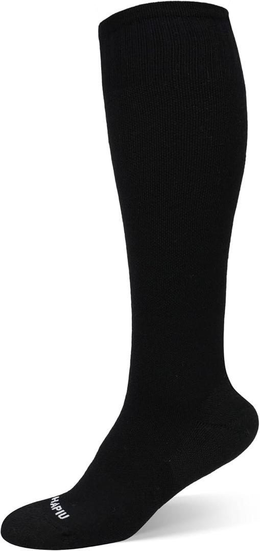 HAPIU Merino Wool Soft Compression Socks for Women & Men, 15-20 mmHg, Plus Size Knee High Stocking for Nurses, Pregnancy, Travel, Flight, S/M