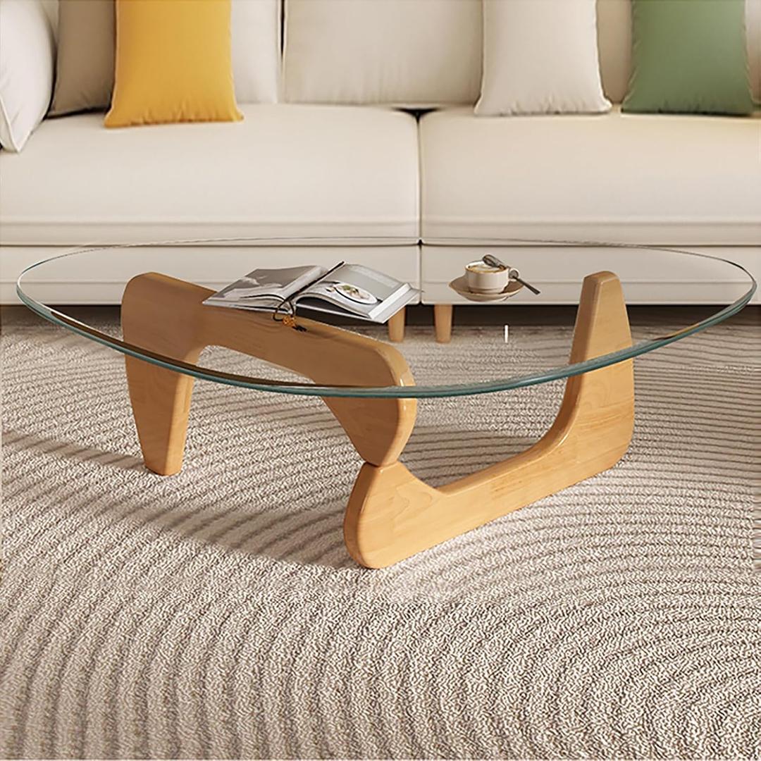 Modern Glass Coffee Table, Mid Century Small Coffee Table, Coffee Table for Living Room,Suitable for Bedroom Living Room Reception Office Tables (Wood/Transparent, Small)