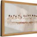 Framed 3D Textured Jesus The Last Supper Wall Art, Hand Drawn Sandstone Christian Wall Decor Painting, Leonardo da Vinci Jesus Religious Artwork Picture for Living Room Dining Room 12x16 Inch