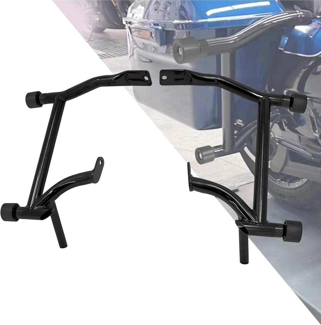 HDBUBALUS Motorcycle Saddle Bag Guards Crash Bars Fits for Harley Touring Street Glide 2009-up Black(W/ 4PCS Black Decor Wheel)