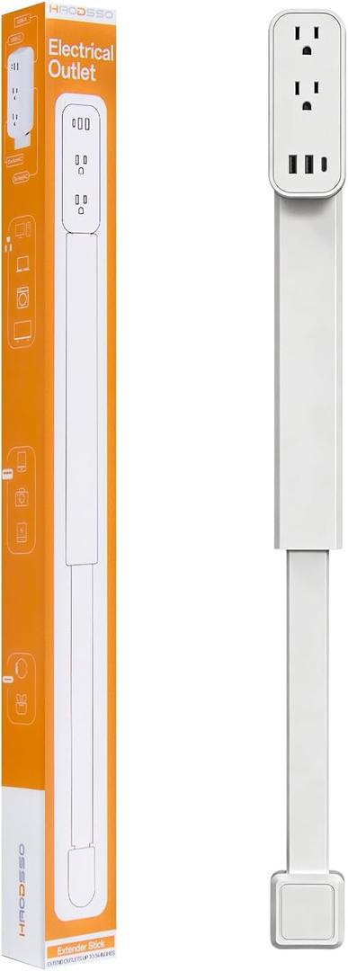 Outlet Extender Stick - Features USB-A, USB-C and 2 AC Outlets, Extends 17.5"-29.1", Rotates 360 Access Hard-to-Reach Outlets, Wall Plug Power Socket Expander Nightstands, Sofa, Desks and More