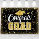 10x8ft Congrats Grad Backdrop Black Gold Class of 2026 Graduation Photography Background for 2026 Congratulation Graduate School Prom Party Banner Decorations Photo Studio Props