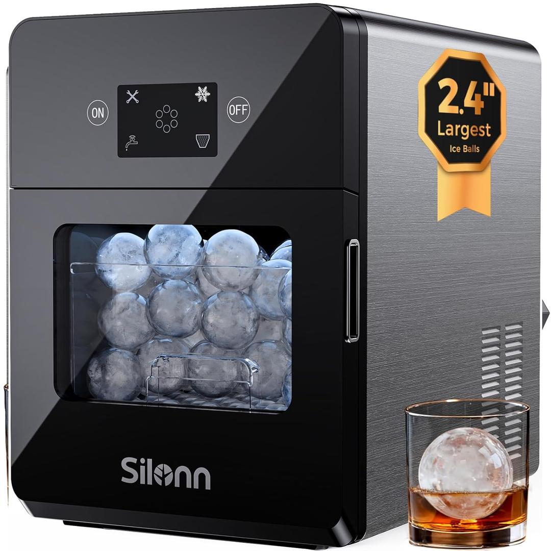 Silonn 2.4″ Sphere Ice Maker Countertop, Clear Ice Ball Maker Machine with Crystal Sphere & Rapid Sphere Technology, 3 pcs in 40 Mins, 100 pcs/Day, Self-Cleaning Ice Maker Ideal for Whiskey,Rock Black, Sphere Ice-100 pcs/Day 