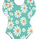 BliBliTaTa Girls One Piece Cute Swimsuit with Ruffled Straps, UPF 50+ Beach Bathing Suit for Toddler Girls, Swimwear Sunflower-6Y