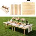 60" X 30" Boho Low Wooden Picnic Table, Folding Picnic Table with Boho Table Runner, Portable Wooden Table for Camping, Beach, Garden, Wedding,Party (Seats Up to 6 People)