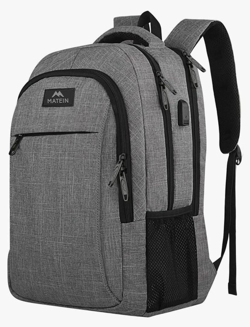 MATEIN Travel Laptop Backpack, Business Anti Theft Slim Sturdy Laptops Backpack with USB Charging Port, Water Resistant College School Computer Bag Gift for Men & Women Fits 15.6 Inch Notebook, Grey