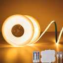 OMIKA COB LED Strip Lights, 2700K Warm White Battery Powered 640LED 6.56FT Strip Lights with Remote Timer Dimmable Flexible Cuttable Tape Lights for Cabinet Shelves Bedroom (2 Pack)