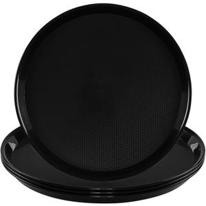 Restaurant Non-Slip Tray, Plastic Round Tray, Food Meals Serving Tray with Raised Edges, Set of 4