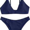ZAFUL Women's Tie Back Padded High Cut Bralette Bikini Set Two Piece Swimsuit (Purple, S)