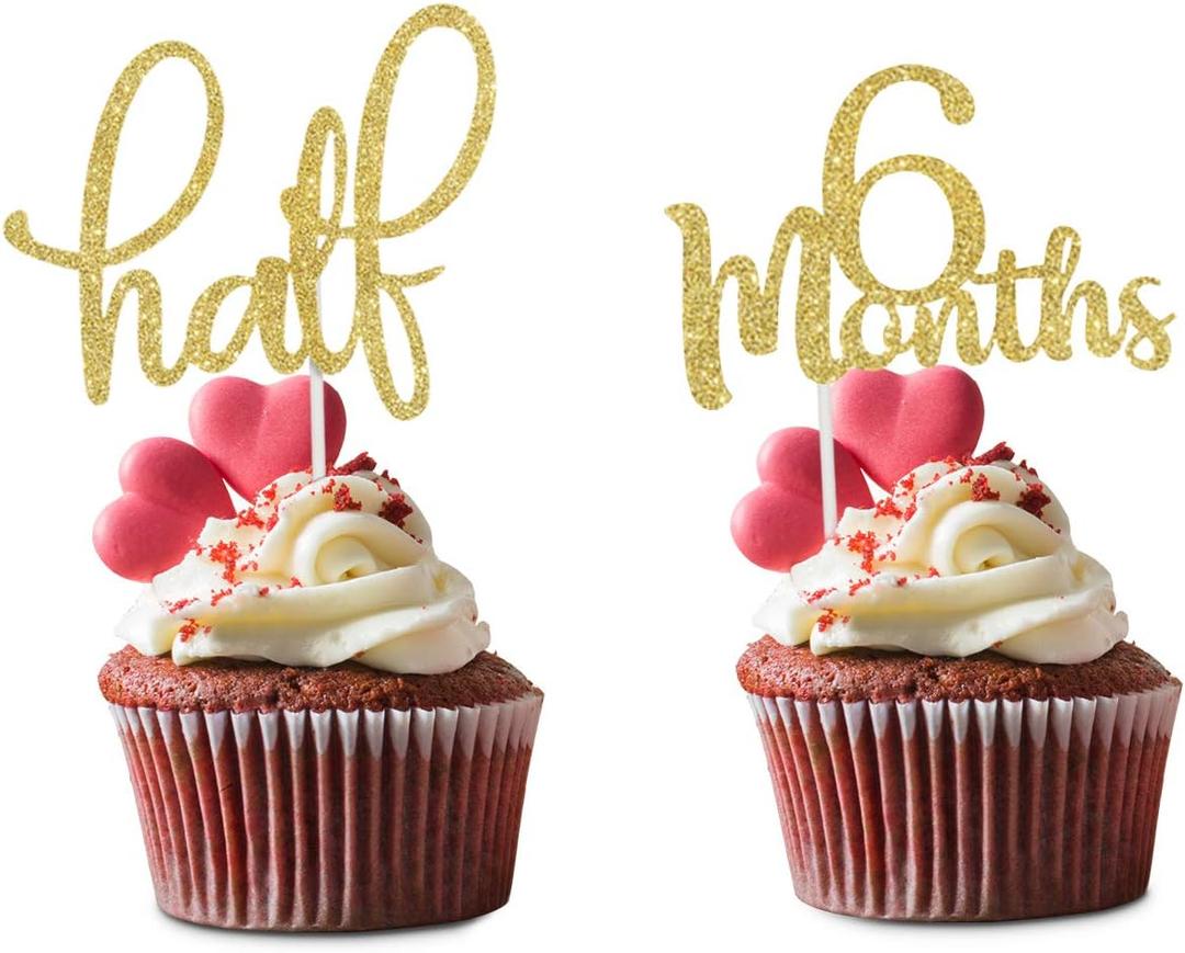 24 Pieces 6 Months 1/2 Birthday Cupcake Topper,Half Year Birthday Food Picks for Baby Shower Party Decorations