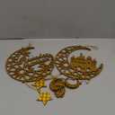 2 Pieces Eid Mubarak Door Sign Wooden Hanging Signs, Ramadan Kareem Hollow Ornament Decorations Moon and Stars, Moon Shape Ramadan Mubarak Party Wood Wall Hanger for Islamic Muslim Home Decor (Large, Gold House)