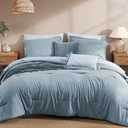 Monbix Queen Comforter Set - 7 Pieces Dusty Blue Prewashed Bed in a Bag Queen Bedding Sets with Comforters, All Seasons Ultra Soft Comforter Bed Set with Sheets,Pillowcases & Shams